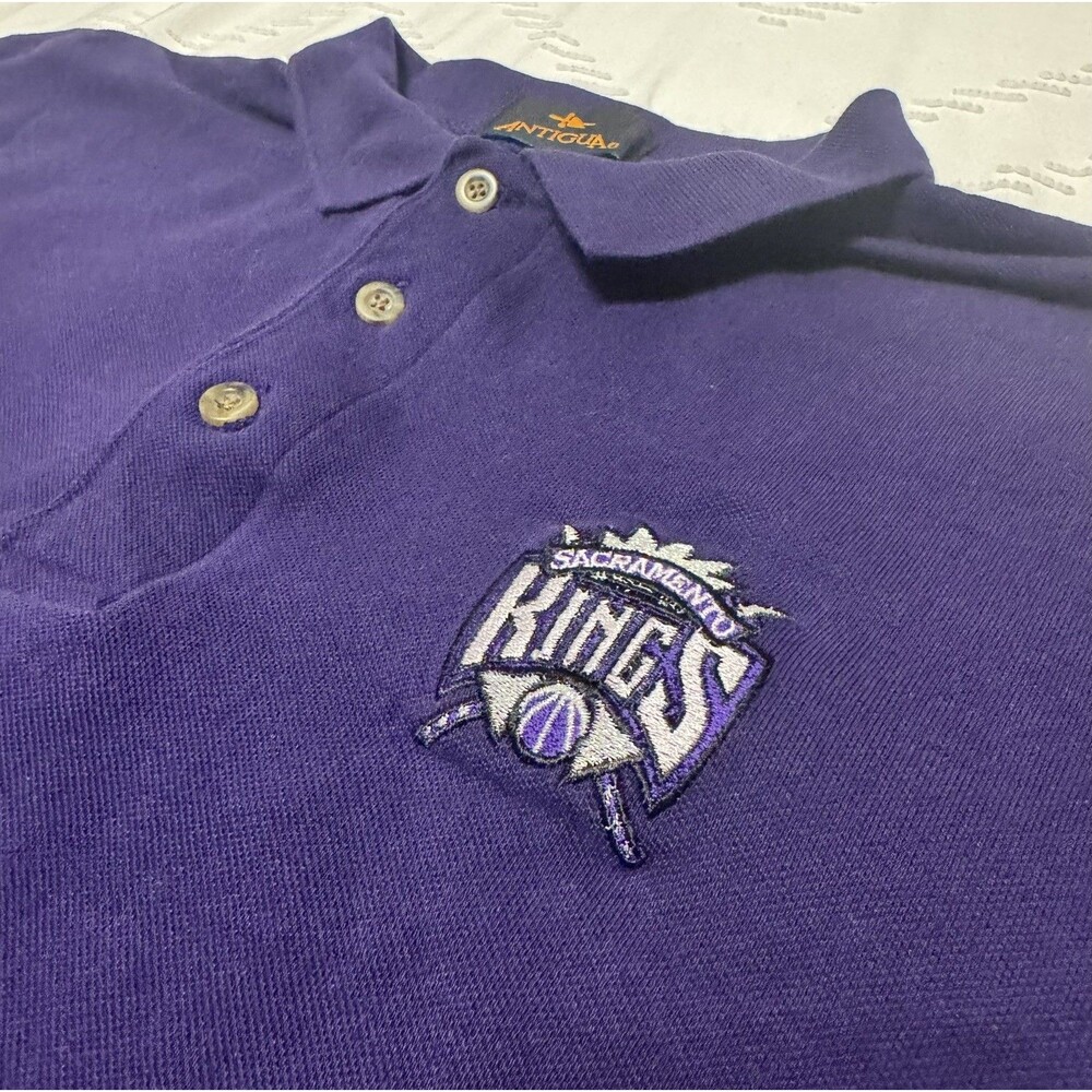 Vintage Sacramento Kings Polo Shirt Mens L Purple Embroidered Logo Short Sleeve